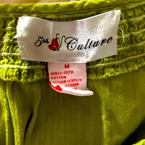 Avacado Green Floral Embroidered Tie Cotton Blouse Top - Picture 6 of 6